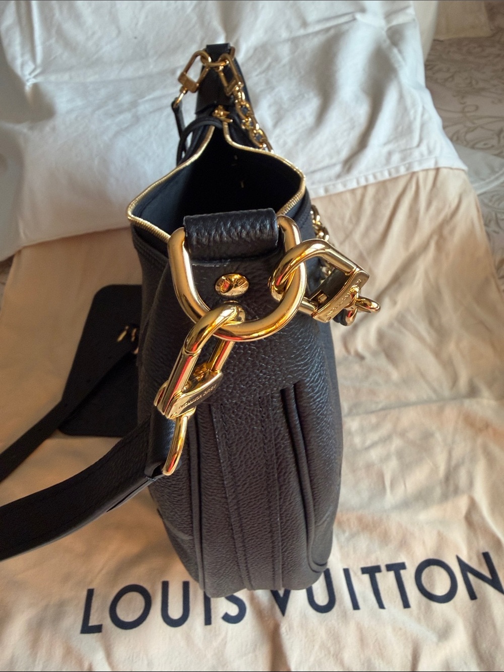 Louis Vuitton Black Embossed Monogram Hobo with Gold Chain Accent - Picture 7 of 9
